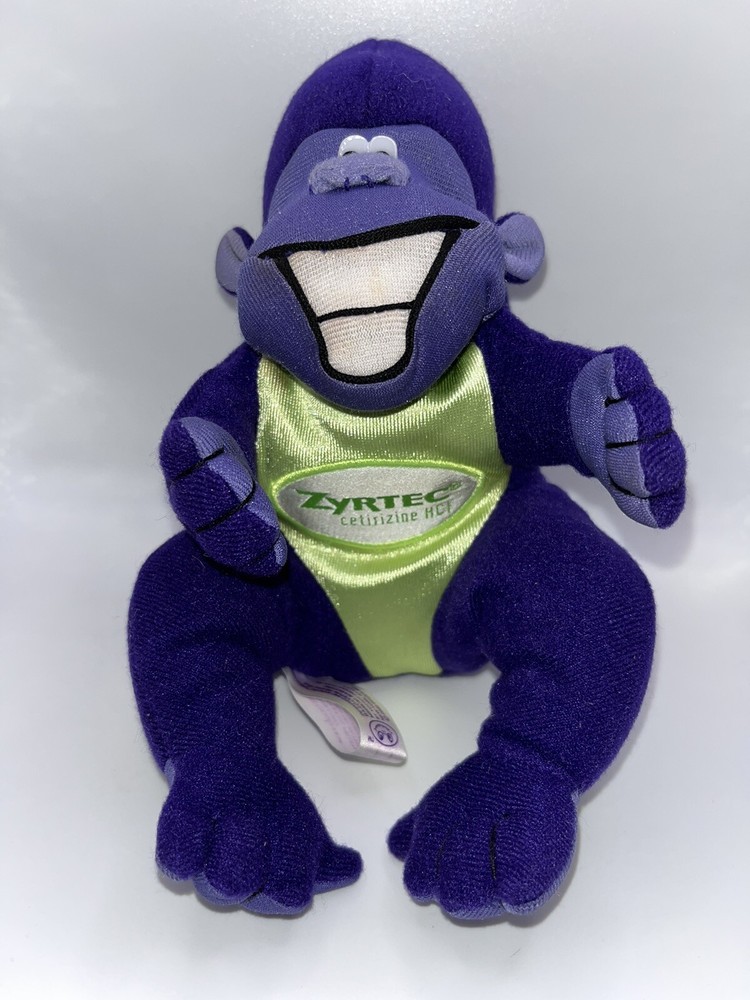ZYRTEC Purple Plush Gorilla Monkey Stuffed Toy Pharmaceutical Advertisement 6”