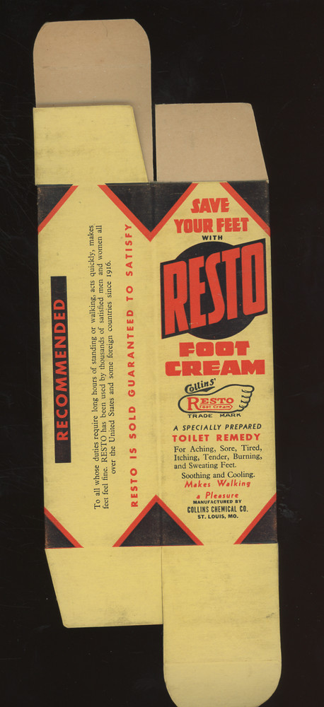 Resto Foot Cream Collins Distributed by Chandler Empty Box
