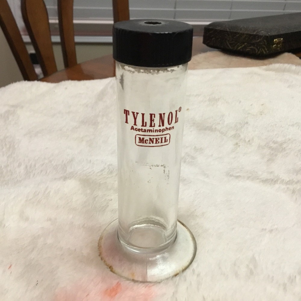 Vintage Acetaminophen TYLENOL McNEIL Thermometer Glass Storage / Cleaning Tube