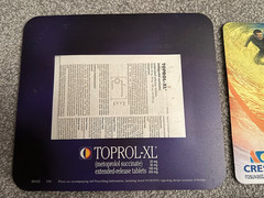 from pharma rep: 2 unusual paper pads + 2 mouse pads (Crestor, Norvasc, Toprol)