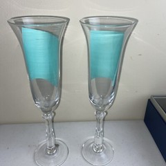 NOVARTIS Champagne Glasses Set Of 2 Clear Crystal 10” Tall Pharmacy Medical NOS
