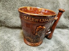 Schering Rx Galen 131-201 AD Coffee Tea Mug Cup Brown Mortar Pestle Ceramic