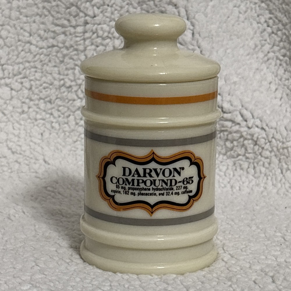 Darvon COMPOUND-65 Vintage Apothecary Pharmaceutical Milk Glass Jar with Lid