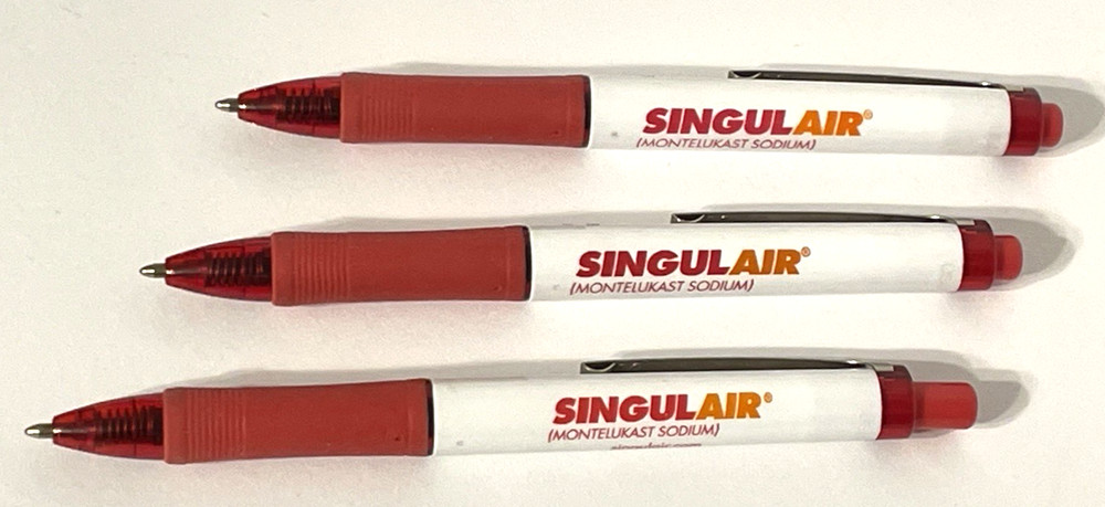 Pharmaceutical Drug Rep Vintage 3 Pens Singulair Collectible Promo Red Orange