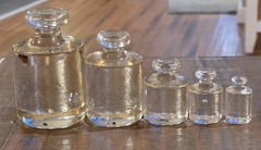 Vintage Clear Glass Laboratory Apothecary Scale Weights 1kg to 50gm Set Of 5