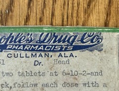 Vintage Cullman Alabama Pill Box Medical Pharmacy People’s Drug Co. 1944 WW2