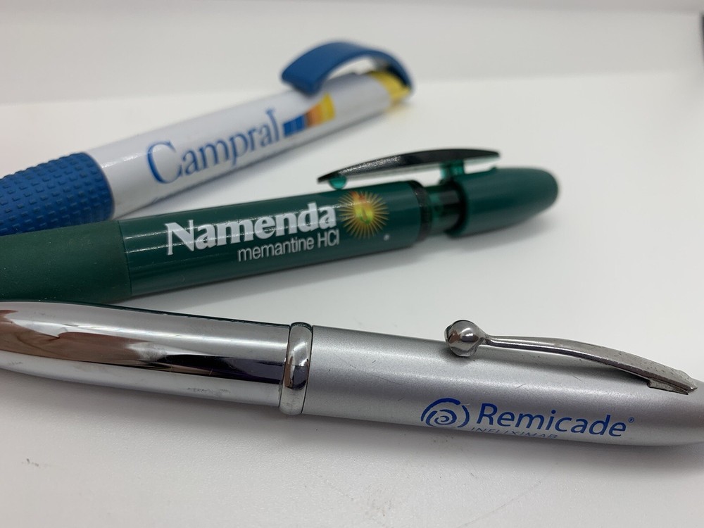 Drug Rep Pens Campral Namenda Remicade Pharmaceutical 5” Lot Of 3 Medical Clip