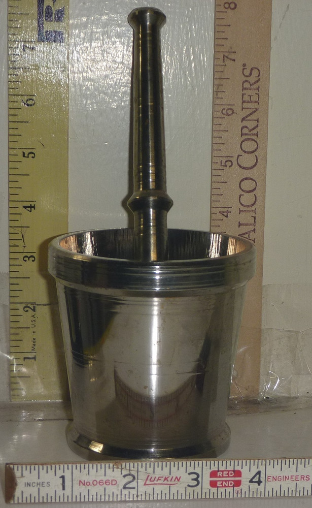 Vtg Metal Apothecary Pharmacy Medicine Mortar Pestle Set ~8″H