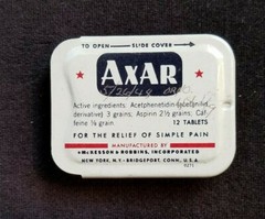 Old Advertising Pain Medicine Tin AXAR McKesson Robbins NY Bridgeport CT Tooth