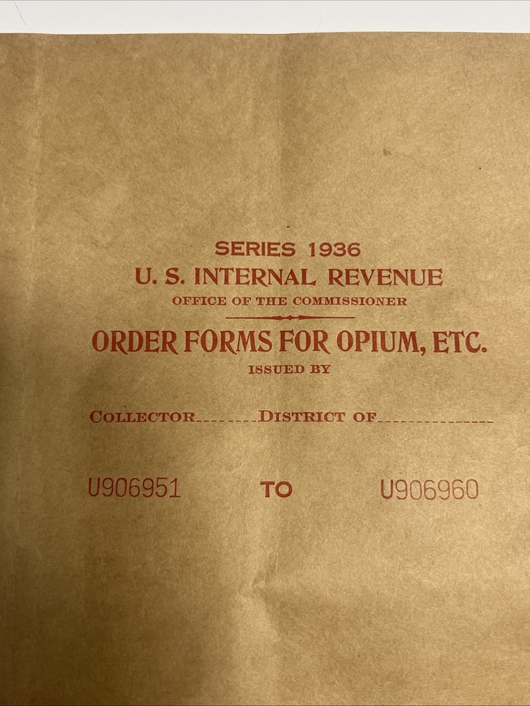 1930s-40s IRS Order Form For Opium/Coca Leaves Book Michigan Oddity