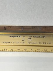 VINTAGE RITALIN CIBA 12″ METAL RULER! mm/METRIC CONVERSIONS! GOLD COLOR METAL!