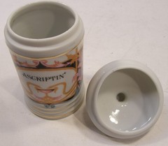 VINTAGE PORCELAIN ASCRIPTIN APOTHECARY PHARMACY JAR W/LID DRUG REP PHARMA