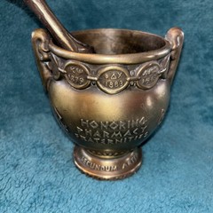 Vtg Heavy Brass Schering 5” Mortar & Pestle Coricidin Pharmacy Fraternities #OO