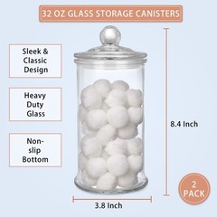 2 Pack Glass Apothecary Jars with Lids, 32oz Clear Bathroom Accessories Canis…