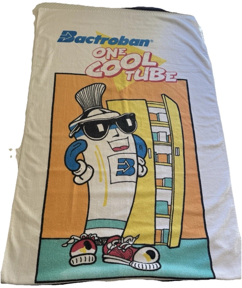 Vintage Bactroban One Cool Tube Beach Towel Drug Rep Pharmaceutical Advertising