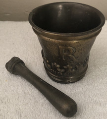 Rx Apothecary “Edict Of 1240” Frederick II, Bronze Mortar & Coricidin Pestle