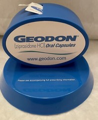 VTG GEODAN 2006 BLUE STICKER DISPENSER/PAPERWEIGHT Pharma Advertising Rep Logo