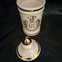 Vintage Pharmacy EXT OPii Canister Jar w/ Lid-Cream & Gold Trim-Owens Glass IL