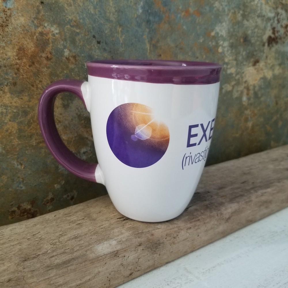 EXELON PATCH Coffee Cup Mug Pharmaceutical Promo Advertising White Purple 16oz