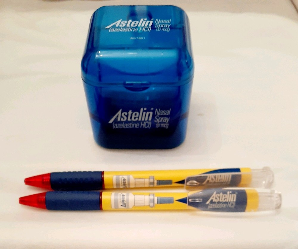 Pharmaceutical Drug Rep Vintage 2 Astelin Nasal Spray Pens & Paper Clip Box