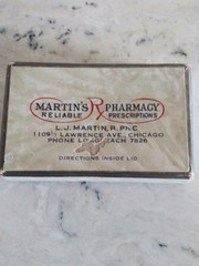 Vintage Drug Store Prescription Pill Box Martin’s Reliable Pharmacy 1942 Chicago