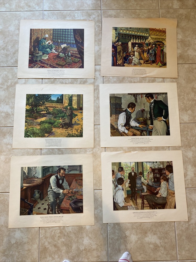 A HISTORY OF PHARMACY IN PICTURES by Parke, Davis & Co. Set of 6 Prints