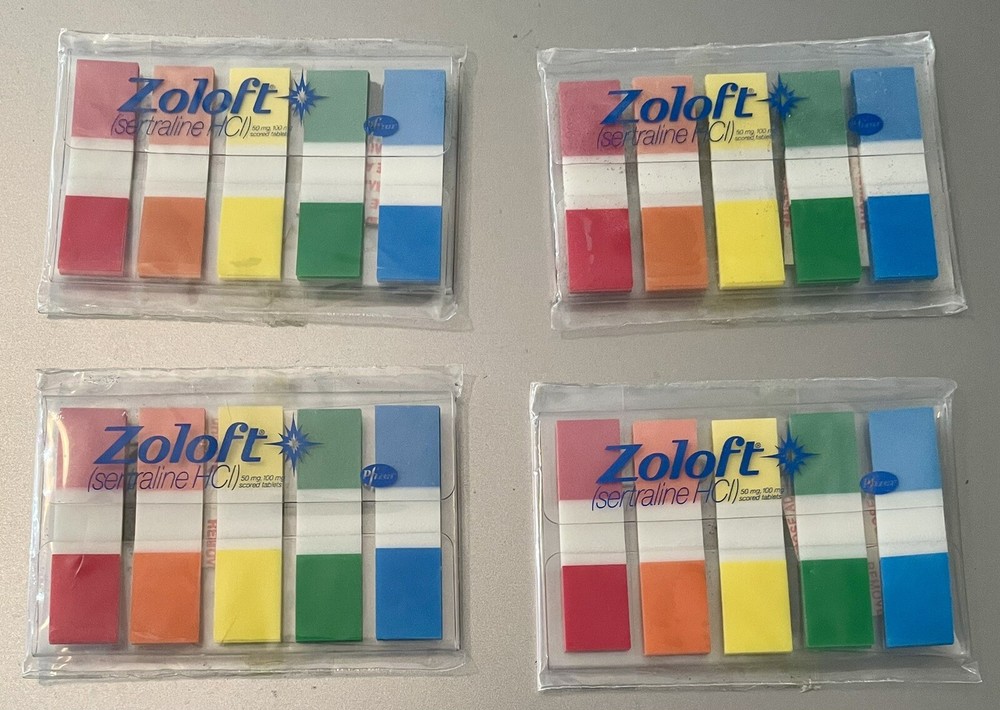 VTG LOT OF #4 PACKS ZOLOFT MEDICAL LOGO COLLECTIBLE STICKY PAGE FLAGS NOS