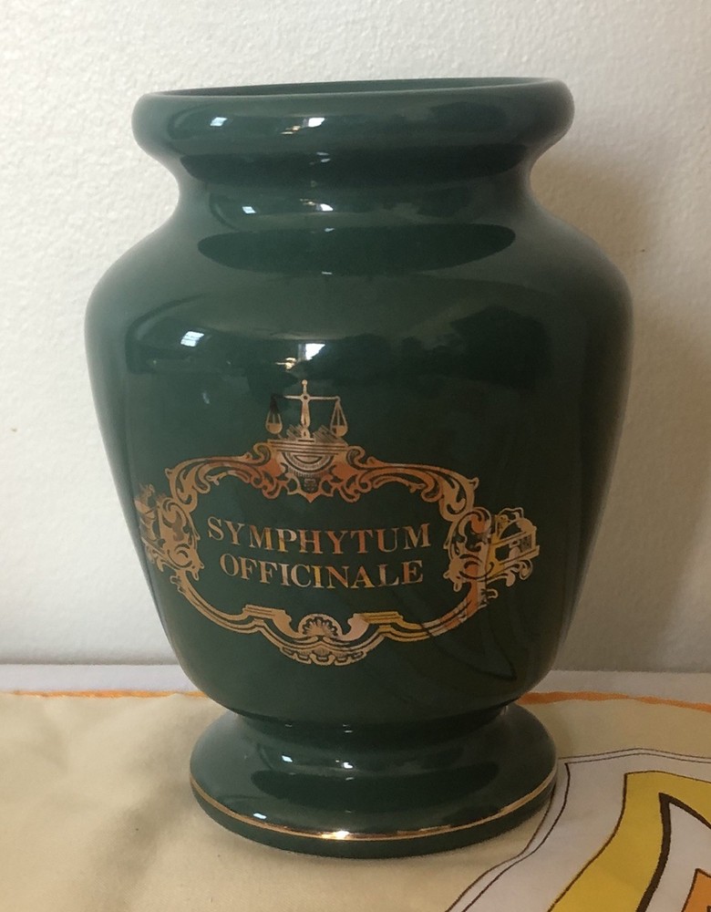 Vtg Eli Lily Symphytum Officinale Green Gold Vase Apothecary Decor No Lid 5-418