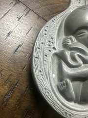 2 Parke-Davis TABRON 1950s Vintage Pharmaceutical Pewter Fetus Paperweight VGC