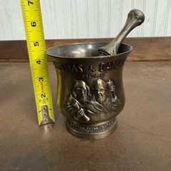Vtg CORICIDIN Advertising Motor & Pestle Apothecary / Pharmacy – Cosmas & Damian