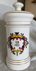 VINTAGE APOTHECARY MEDICINE PHARMACY DRUGSTORE JAR “BLAIR POTTERY” Oleum Myrcae
