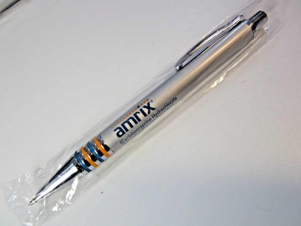 Drug Rep Amrix Heavy Metal Pharmaceutical Pen In Box Promo RARE New Writes