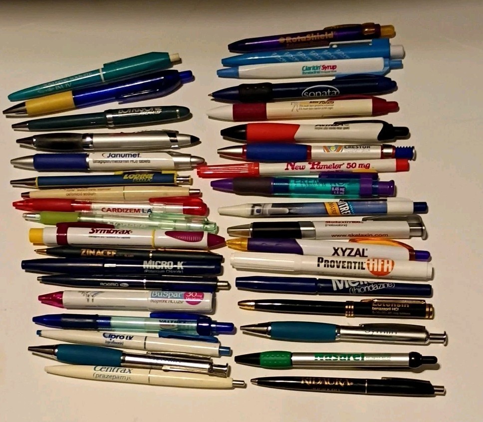 Pharmaceutical Pens Drug Rep Lot of 36 Symbyax, Lodine, Centrax, Claritin & More