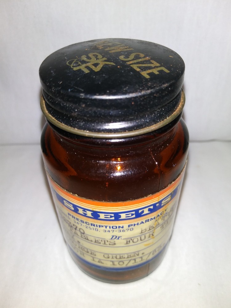 Vintage 1963 Brown Glass Bottle Sheets Pharmacy Afton IA