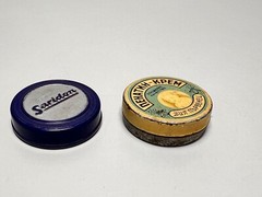 1930 Pharmacy Apothecary Bayer Saridon Bakelite Pill Box Penaten Cream Litho Tin