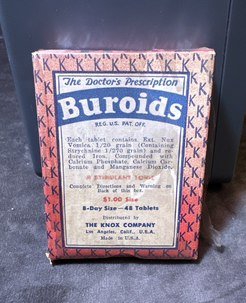 VTG NOS Buroids Medicine Tablets Medical Apothecary LA Pharmacy Boxed & Wrapped