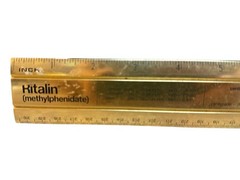 Vintage RITALIN CIBA 12″ Metal Ruler mm/Metric Conversions Pharmaceutical