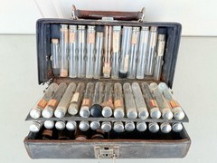 Antique Rare Doctor’s Medicine Kit Leather Travel Bag with Empty Vials