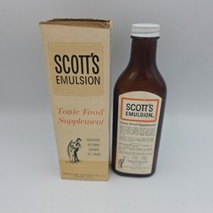 Vintage 1950’s SCOTT’S EMULSION BOTTLE w/ Contents Harold Ritchie, CLIFTON NJ