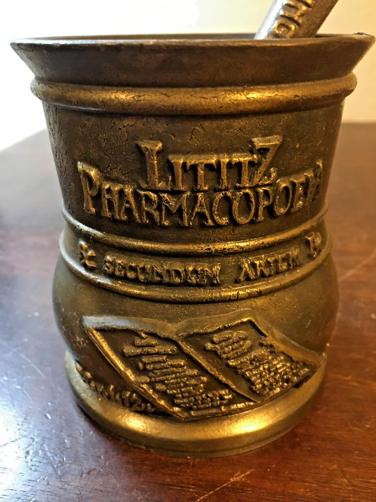 1983 Schering Vintage Brass Pharmacy Mortar & Pestle Paperweight Bookend, Lititz