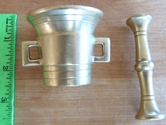 Vintage Brass Mortar and Pestle Herbs Spices Heavy Grinding pot handles 2″ tall