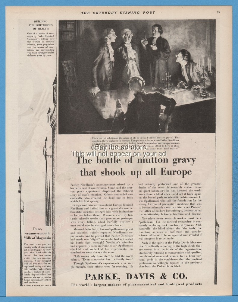 1929 Parke Davis Pharmaceutical Needham Lazzaro Spallanzani Medicine Drug Ad