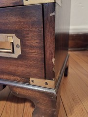 Antique Apothecary Military Campaign Chest Of Drawers with Leather Top