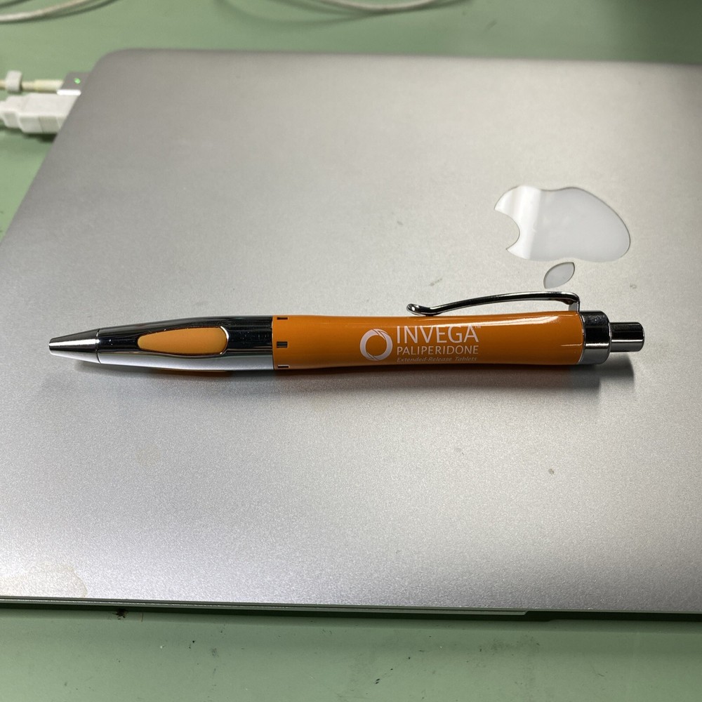 Pharma Rep Invega Orange Heavy Pen Vintage – Needs Refill- Ink Is Dry -Rare HTF