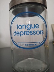 Medi-Source Doctor’s Office Clear Glass Jars Blue Apothecary Stainless Lid Vtg
