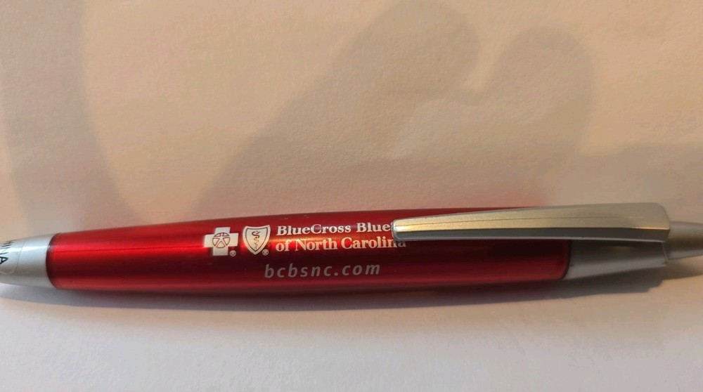 Vintage Blue Cross Blue Shield NC Advertising Pen Red Plastic Writes