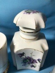 Unusual Vintage 5pc Porcelain Vanity Dresser Set – Purple Violets on White China