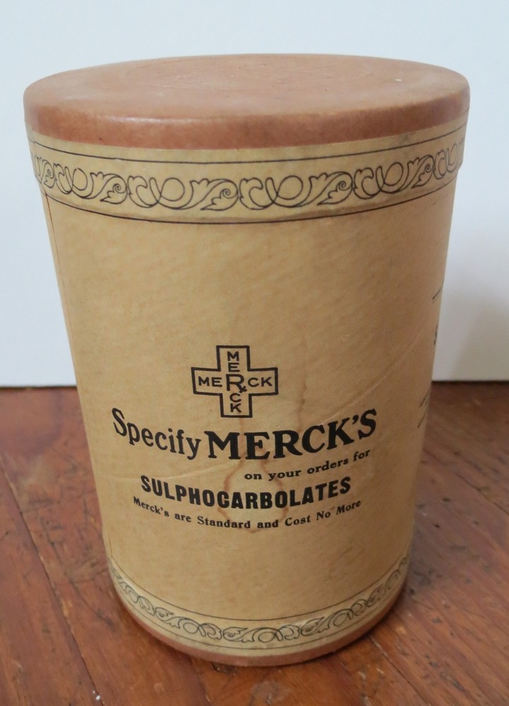 OLD MERCK SODIUM SULPHOCARBOLATE CONTAINER