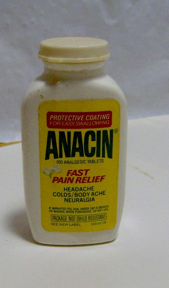 vintage 1970s ANACIN bottle PAINKILLER medicine pharmaceutical doctor medical
