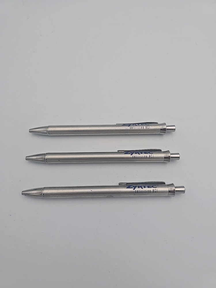 ZYRTEC Silver Green Heavy Metal Medical Drug Rep Pen Collectible Lot 4